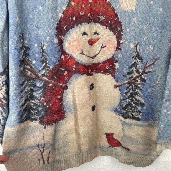 Womens Sweater Sz XL Wool Snowman Christmas Novelty Cottage Cabin Holiday Cozy - Picture 8 of 9